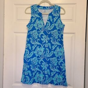 Lands‎ End Blue Aqua Tropical Floral Flower Print Stretch Knit Dress XS